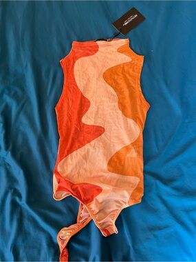 PrettyLittleThing Coral & Peach Mesh Bodysuit